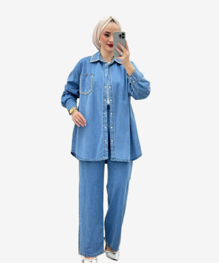 Ensemble Chemise et Pantalon en Jean – Look Casual Chic pour Femme