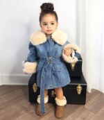 NV11 – Veste d’Hiver Fille en Jean avec Ceinture – Automne-Hiver 2023