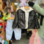 NV12 – Ensemble Urban Chic : Veste en Cuir, Jean & Pull à Capuche Garçon