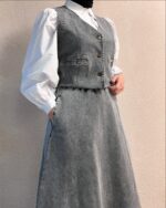 NV75 – Ensemble 3 Pièces pour Femmes – Veste Denim Rayée, Jupe Denim et Chemise