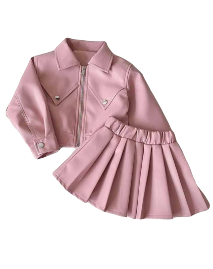 NV05 – Ensemble Sweat et Veste en Cuir pour Enfants – Rose et Noir