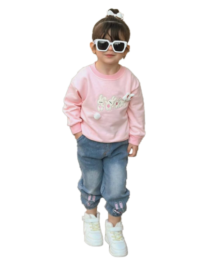 NV06 – Ensemble Pull Lapins et Pantalon Jean pour Petites Filles