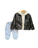 NV12 – Ensemble Urban Chic : Veste en Cuir, Jean & Pull à Capuche Garçon