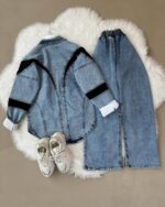 NV39 – Ensemble Mina : Pantalon Large, Veste en Jean et Pull Col Roulé | 3 Pièces