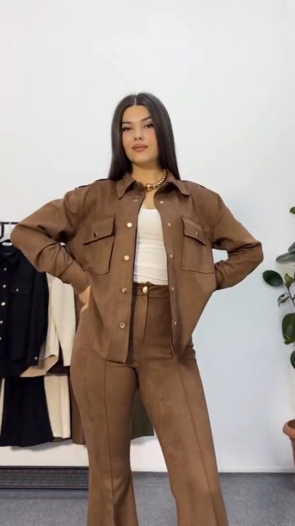 NV70 – Ensemble Lara : Deux Pièces Faux Denim Chic pour Femme