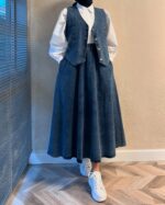 NV75 – Ensemble 3 Pièces pour Femmes – Veste Denim Rayée, Jupe Denim et Chemise