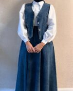 NV75 – Ensemble 3 Pièces pour Femmes – Veste Denim Rayée, Jupe Denim et Chemise