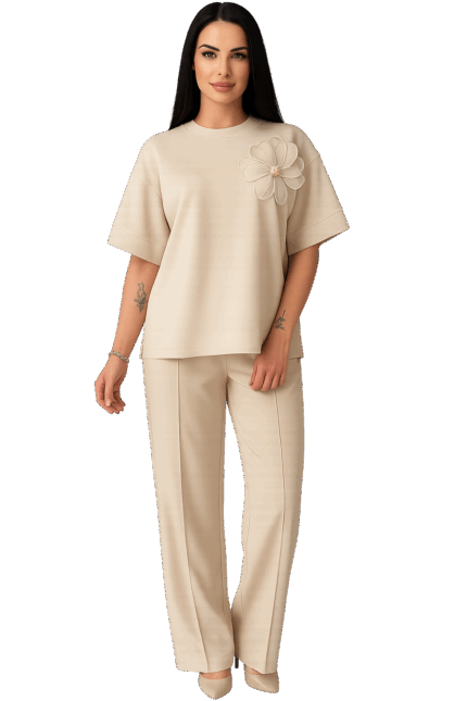 Ensemble Top et Pantalon avec Fleur
